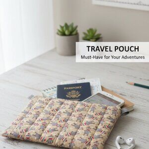 Handmade Quilted Bag Sock Monkey Padded Zippered Tablet Case 10.5in x 7.5in